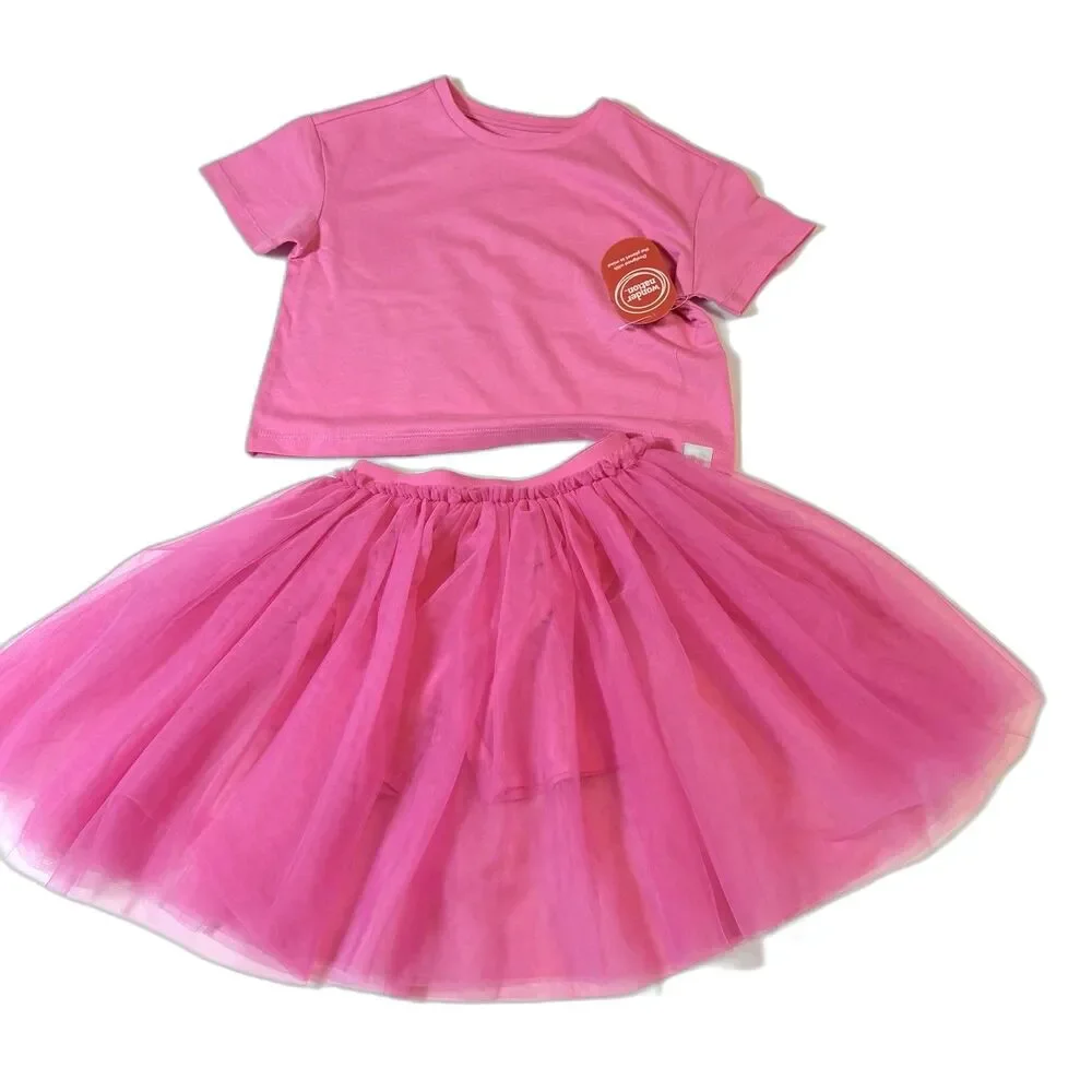 Wonder Nation Girls Hot Pink 2 Piece Set Tee & Fluffy Tutu Skirt Size 7 NWT